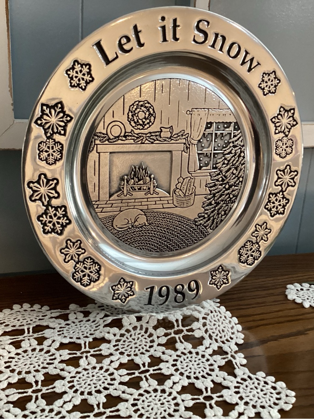 Let It Snow 1989 Silver Holiday Decorative Wilton or Food Safe Plate